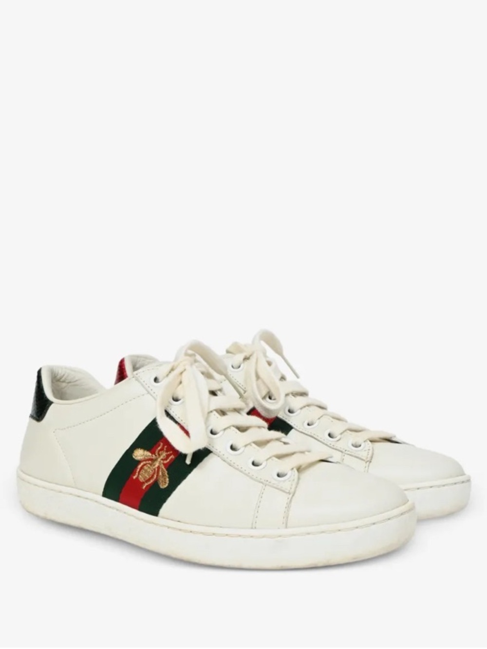 🛍️Gucci Authentic White Leather Sneakers with Green & Red Stripe and Bee